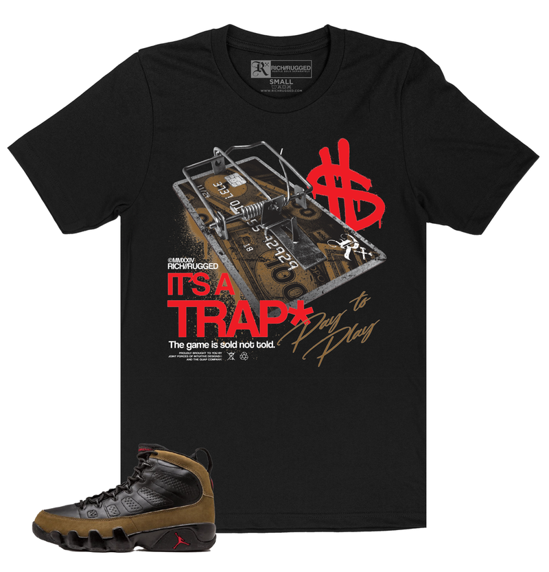 Jordan 9 Olive Shirt Rich It s A Trap Black Shirt Empire Clothing Shop