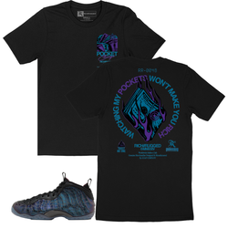 Foamposite One Neon Royal Rich - Pocket Change Black Royal Purple Shirt