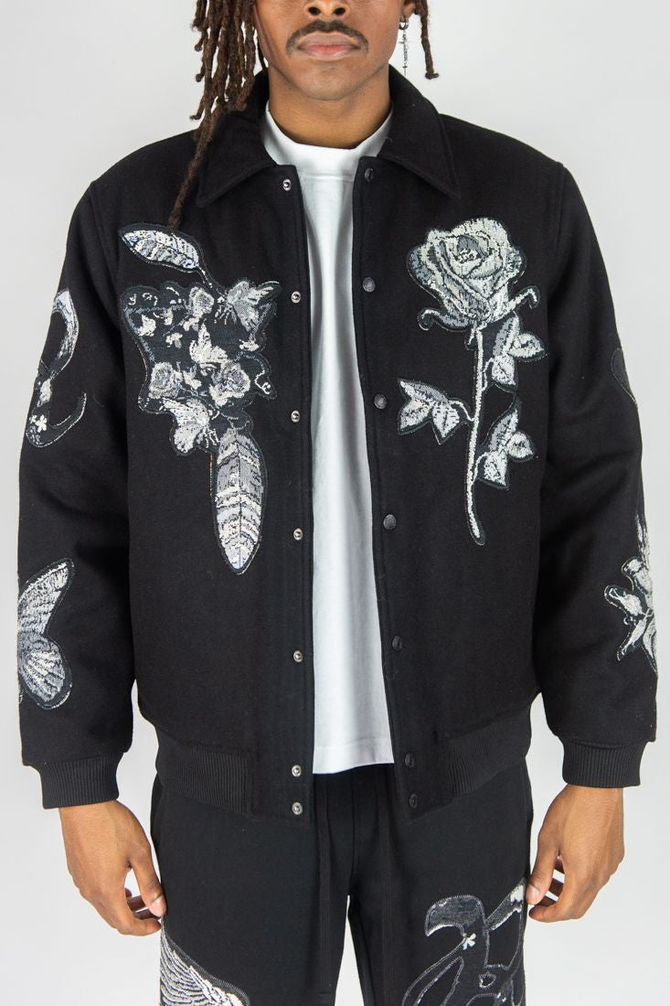 Rebel Minds - Rose Black White Varsity Jacket