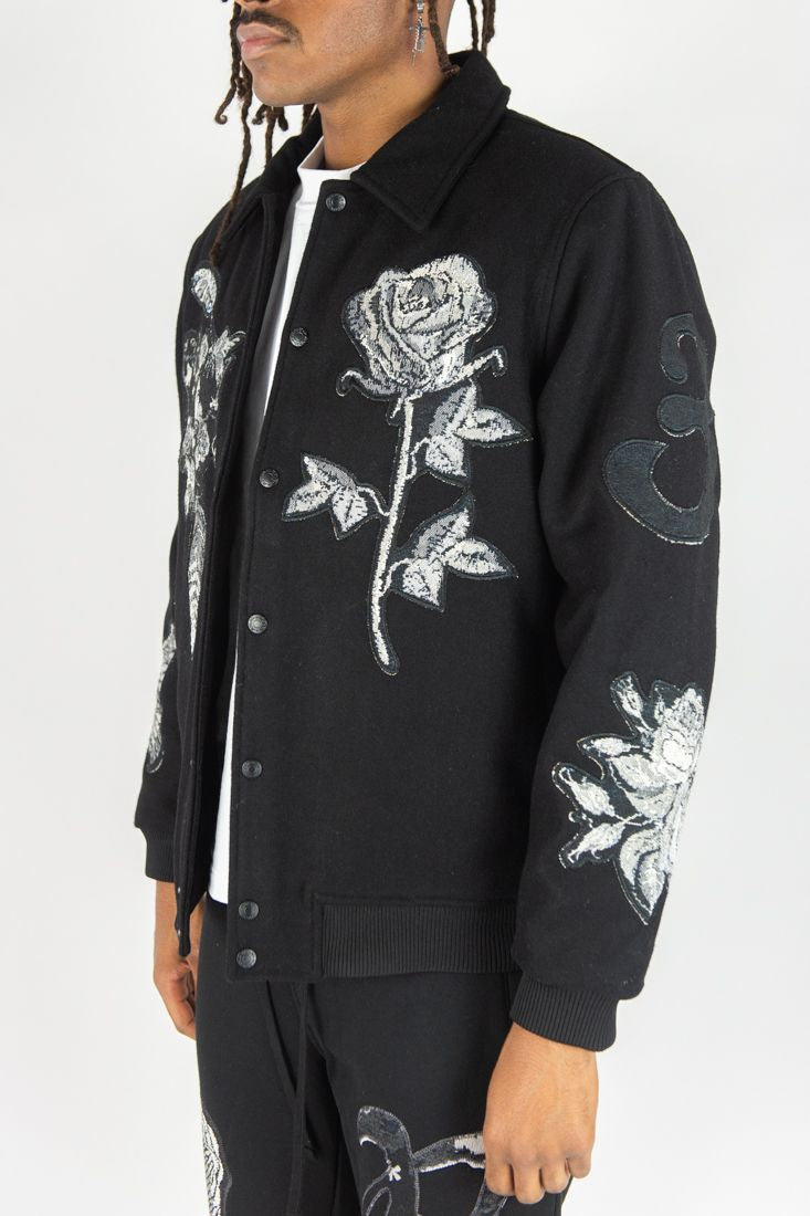 Rebel Minds - Rose Black White Varsity Jacket