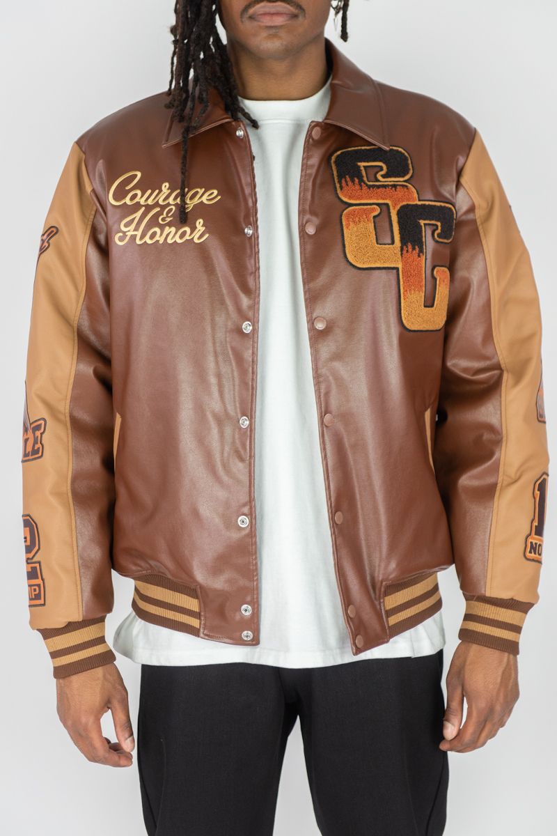 Rebel Minds - Courage & Honor Brown Khaki Varsity Jacket