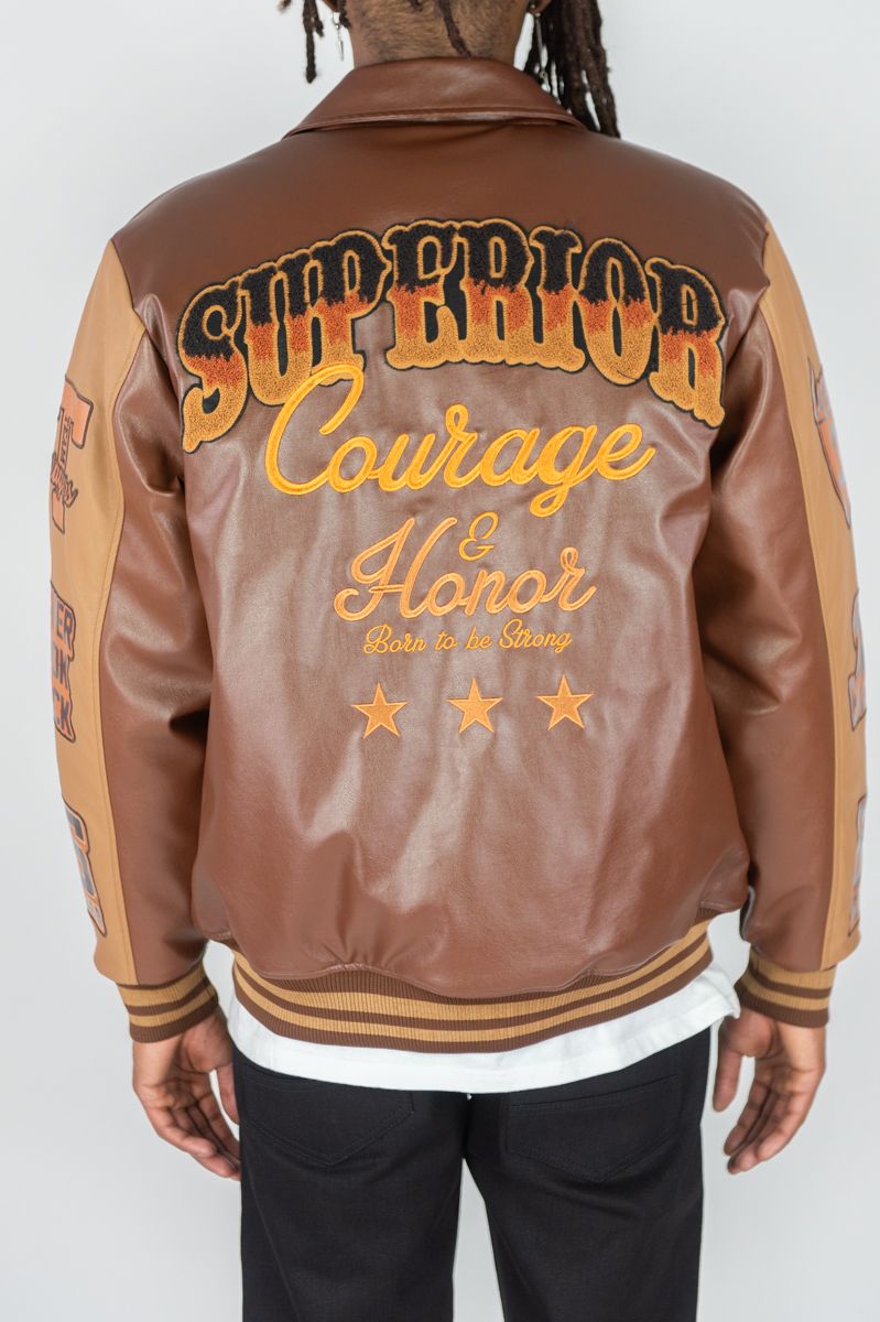 Rebel Minds - Courage & Honor Brown Khaki Varsity Jacket