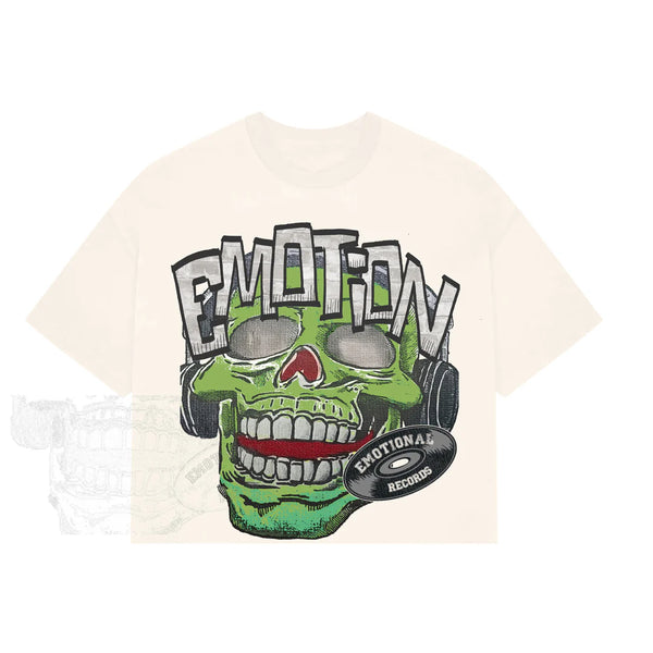 Mixed Emotions- Cream Green Monster Crop Tee