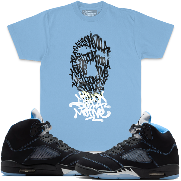 Jordan UNC 5 Shirt Million - Graffiti Mask UNC Blue Tee