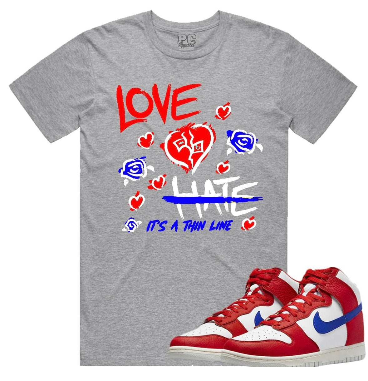 Planet Of The Grapes - Love Hate Grey / Red Tee