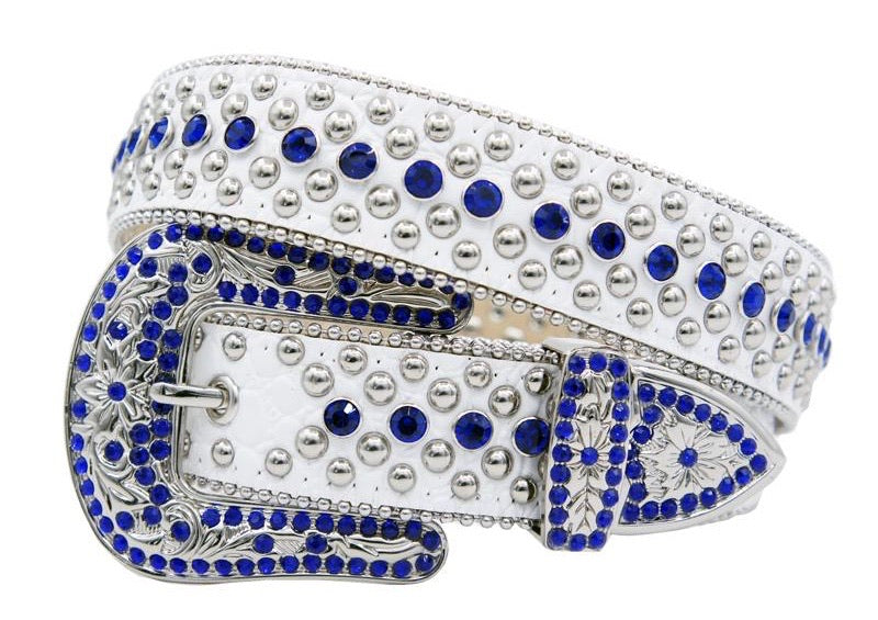 Karma - White / Royal Belt Blue Rhinestone