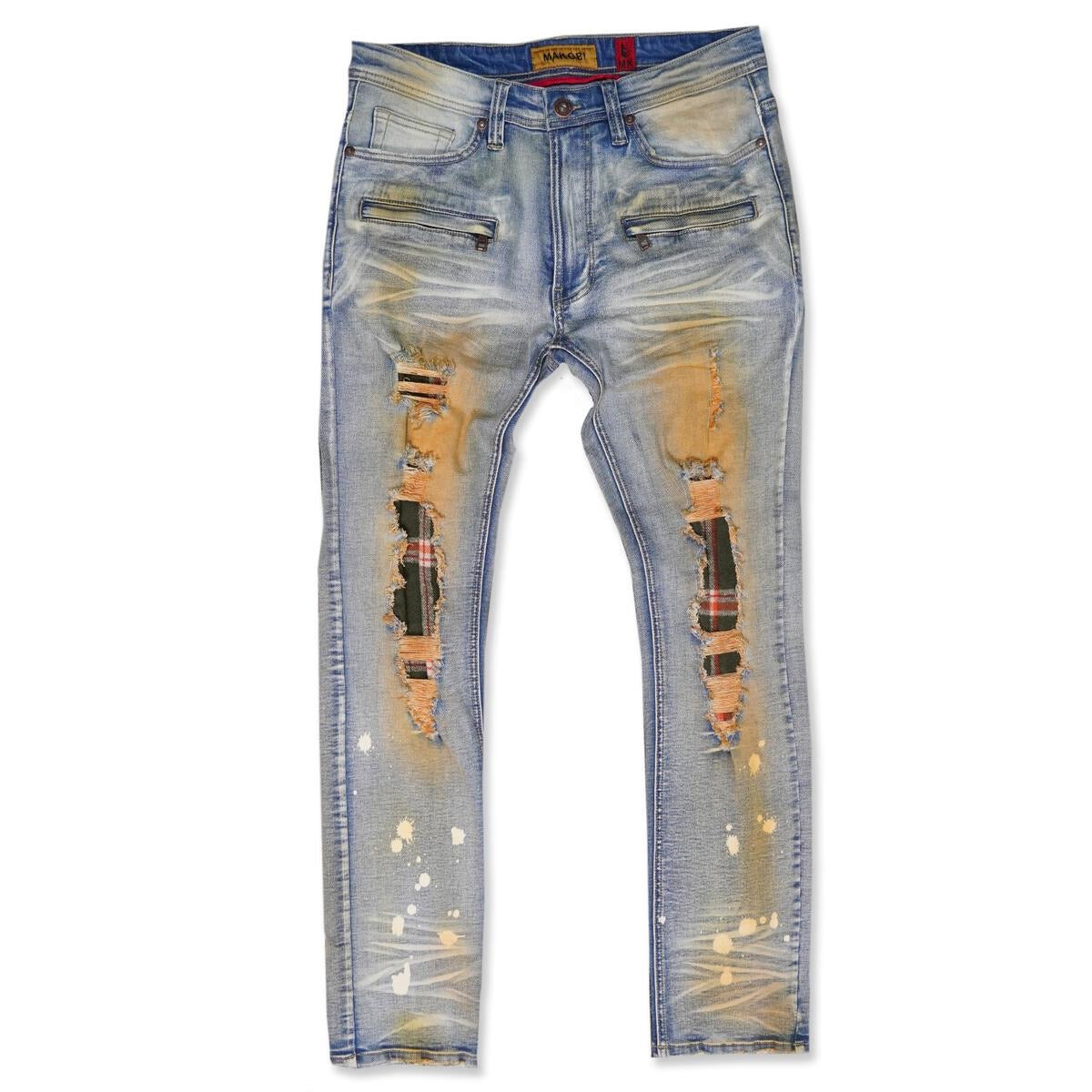 Makobi - Jean MAKOBI SHREDDED JEANS W/ PLAID UNDERLAY (M1735)
