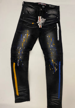 Black Keys - Black Jean Air Brush Yellow / Royal Blue / White Jean