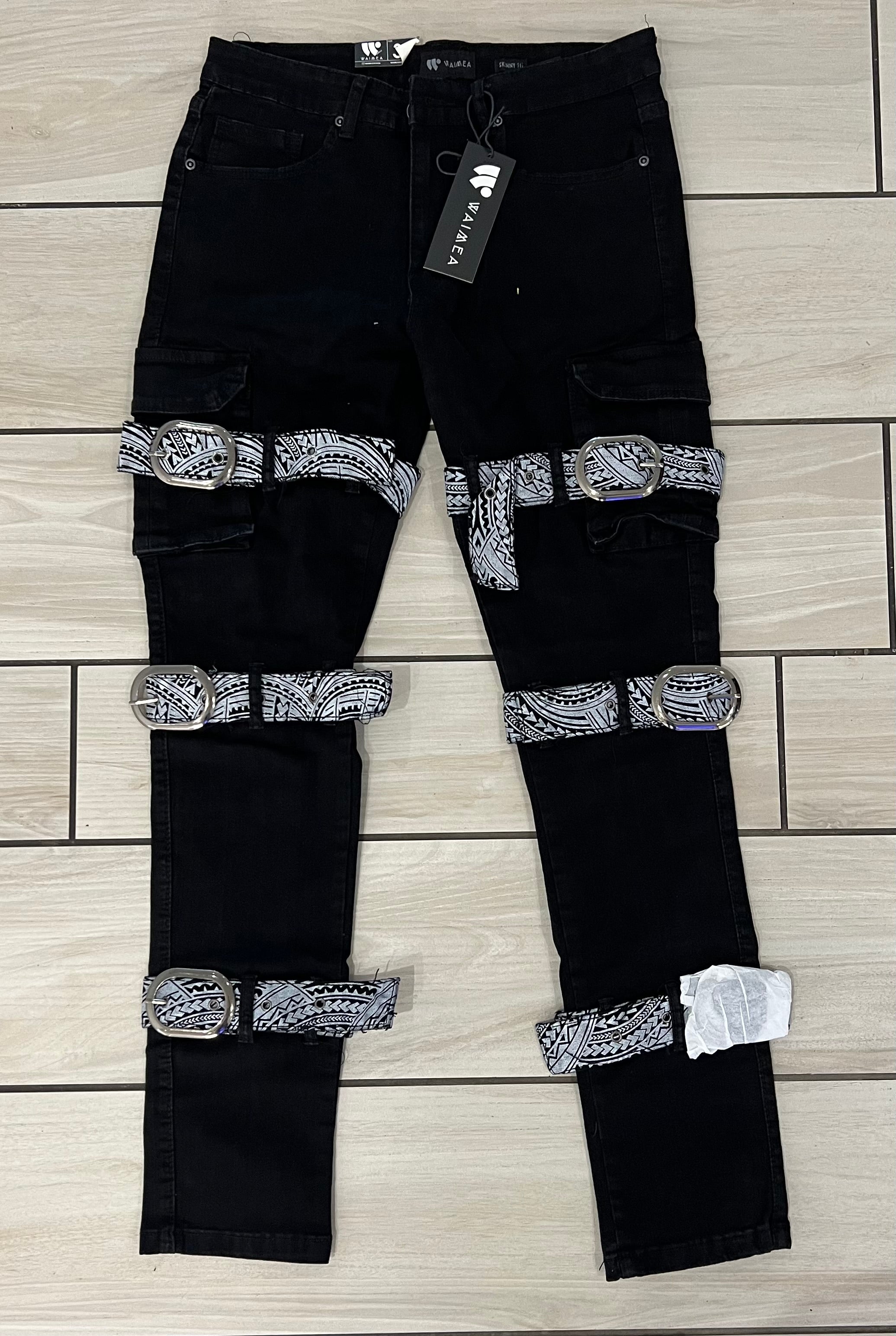 Waimen - M5224D Jet Black / White Strap Jean