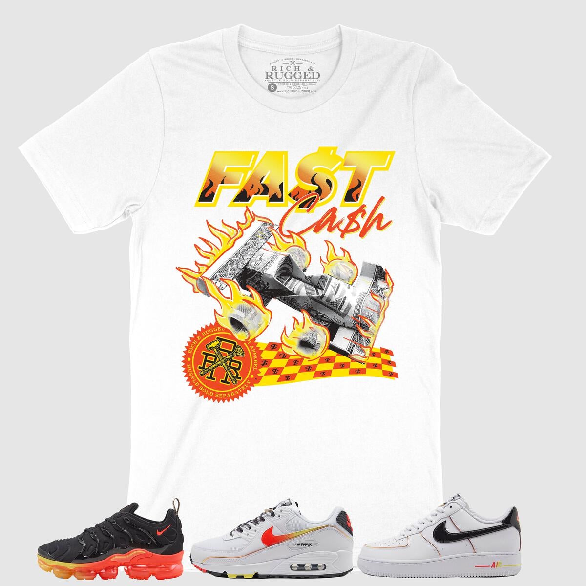Rich & Rugged - Fast Money White / Orange / Black Tee
