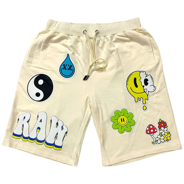 Rawalty - MEN SMILEY DRIP PUFF PRINT COTTON SHORTS - CREAM