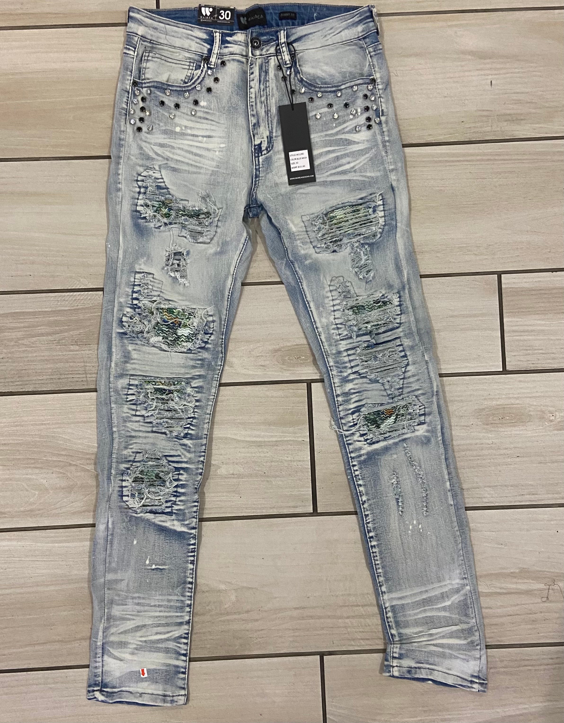 Waimen - M5229D Blue Wash Rhinestone Jean