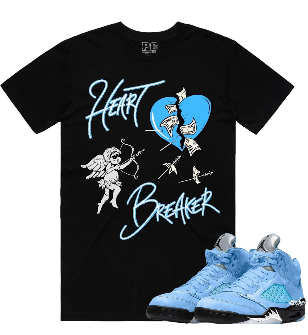 Jordan 5 UNC 5s Shirt Heart Breaker Sky Blue Black Tee