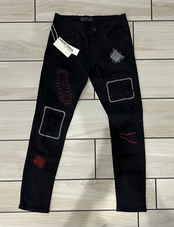 KDNK - KNB3190 Black / Red Patch Jean