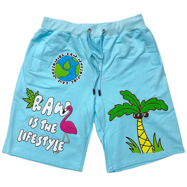 Rawalty - MEN SMILEY DRIP PUFF PRINT COTTON SHORTS - AQUA