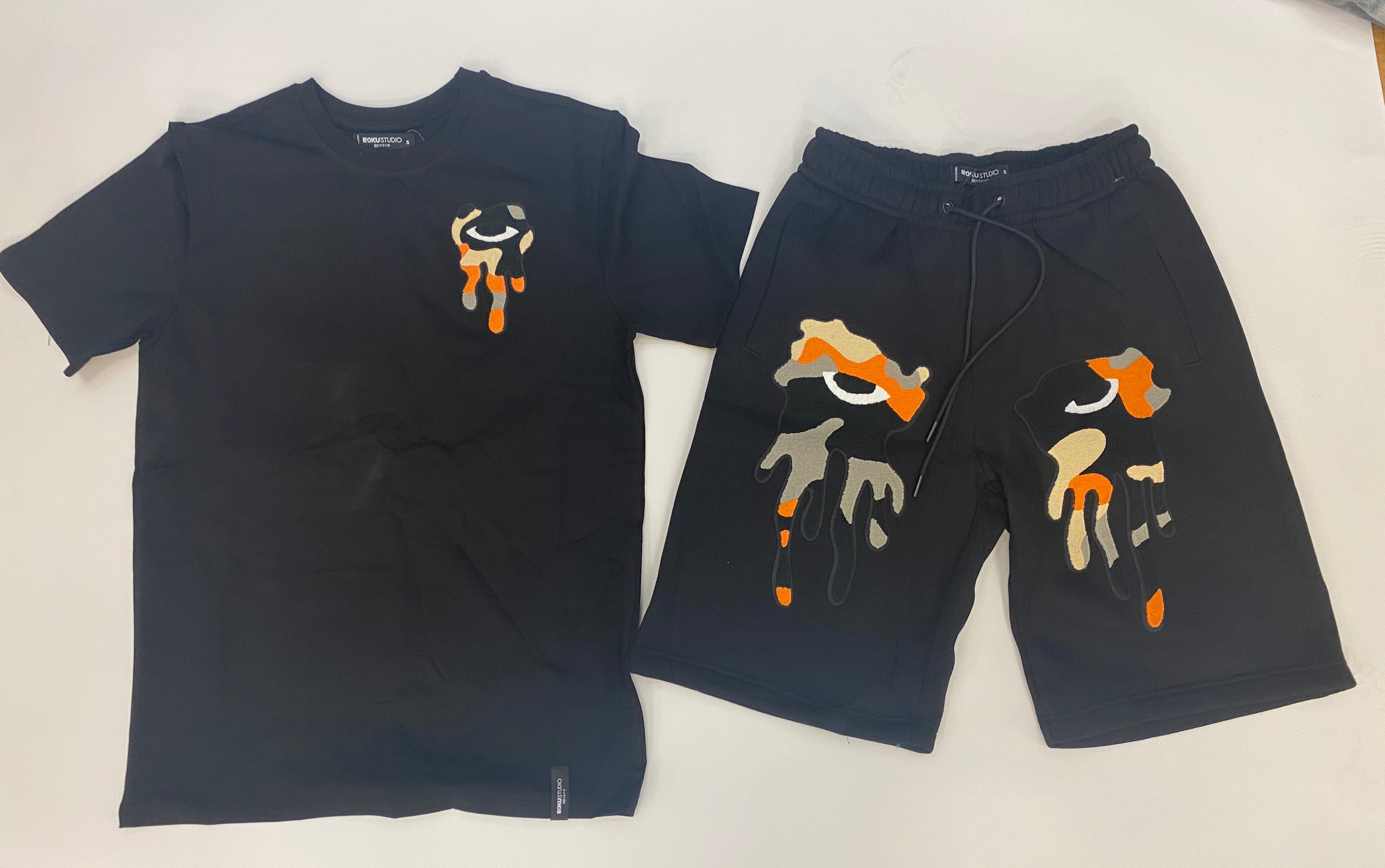Rok U - Tear Drop Black Orange Short Set