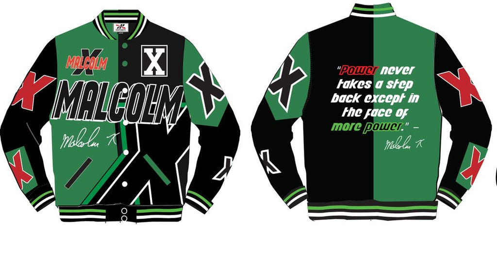 Headgear Classics MALCOLM X POWER BLACK AND GREEN SATIN JACKET HGC0 Empire Clothing Shop