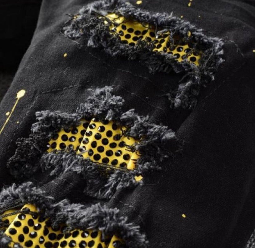 Dna - Jeans Black / Yellow Patch Rhinestone Jean