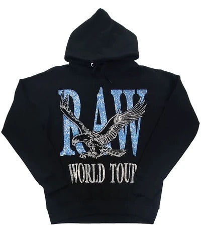 Rawalty - WORLD TOUR Black /  LIGHT BLUE BLING HOODIE - BLACK