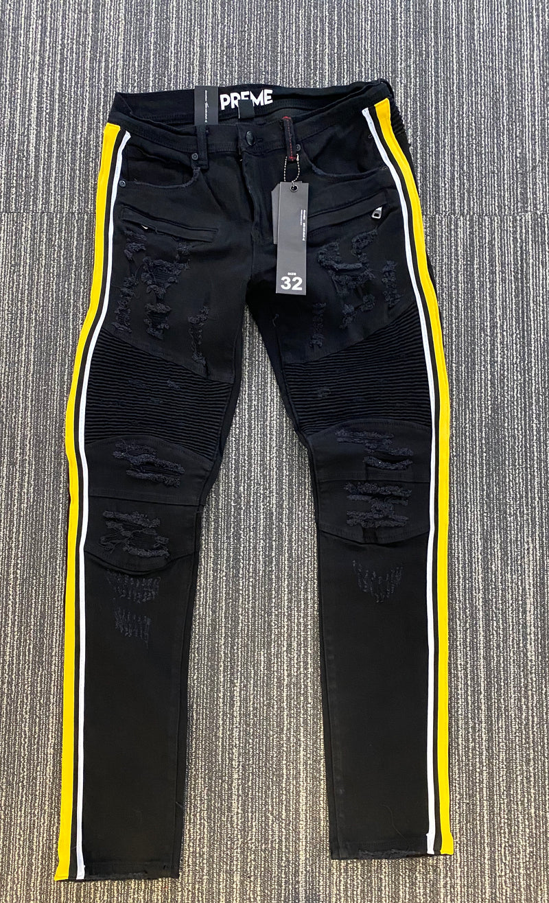 Preme - Jeans Black / Yellow Stripe