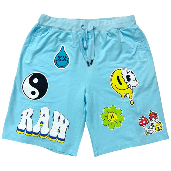 Rawalty - MEN SMILEY DRIP PUFF PRINT COTTON SHORTS - AQUA