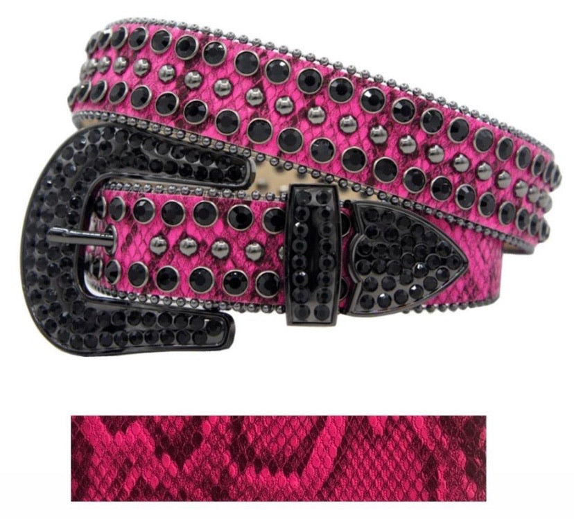 Final Sale Plus Size Snake Print Belt with Gold Buckle in Pink, Purple –  Chic And Curvy