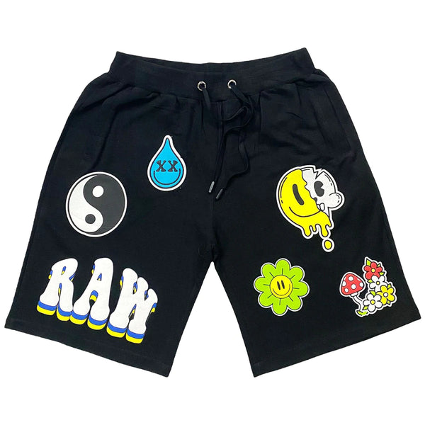 Rawalty - MEN SMILEY DRIP PUFF PRINT COTTON SHORTS - BLACK