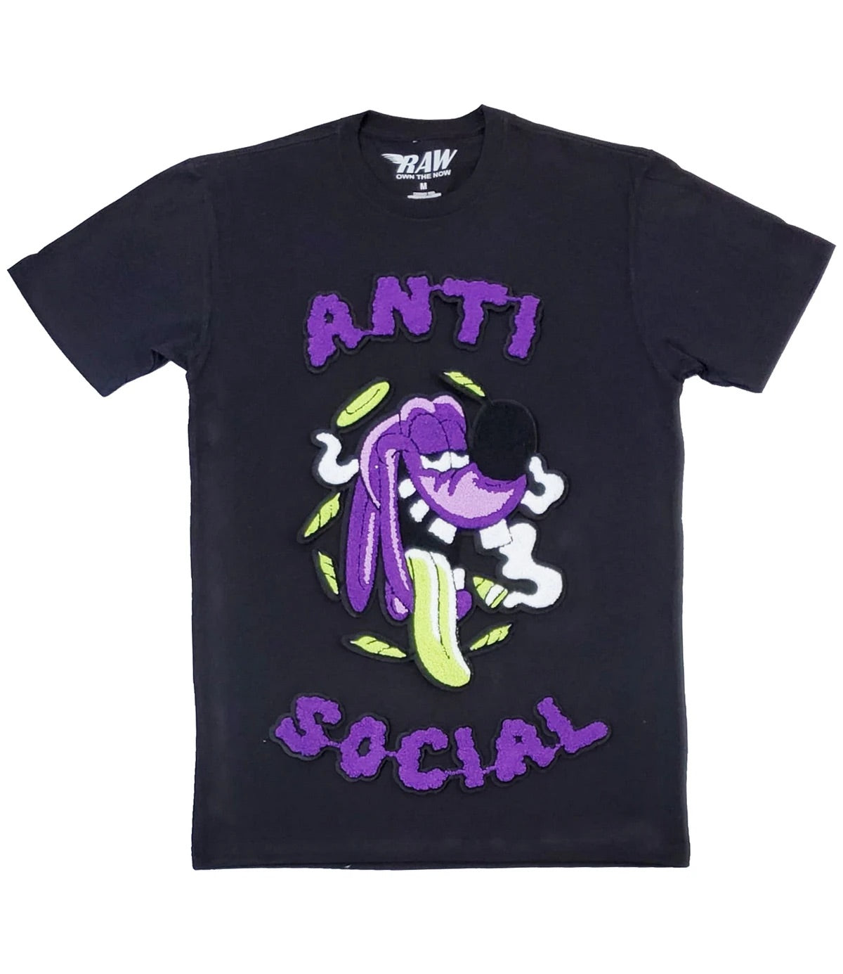 Rawalty - ANTI SOCIAL PURPLE CHENILLE CREW NECK T-SHIRTS - BLACK