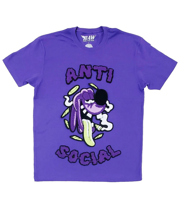 Rawalty - ANTI SOCIAL PURPLE CHENILLE CREW NECK T-SHIRTS - PURPLE
