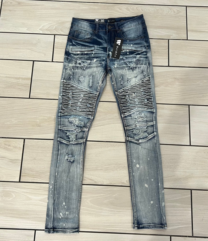 Waimen - M4874DA Blue Bleach Wash Jean